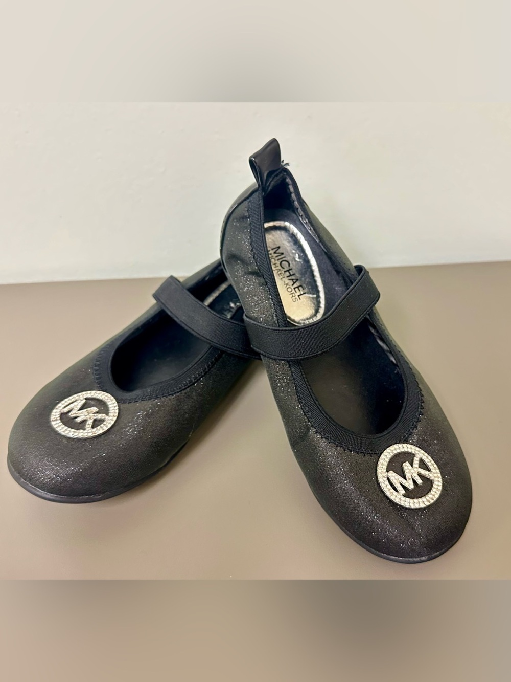 Michael Kors Riley Malia Girls Black Glitter Mary Jane Flats Size 12